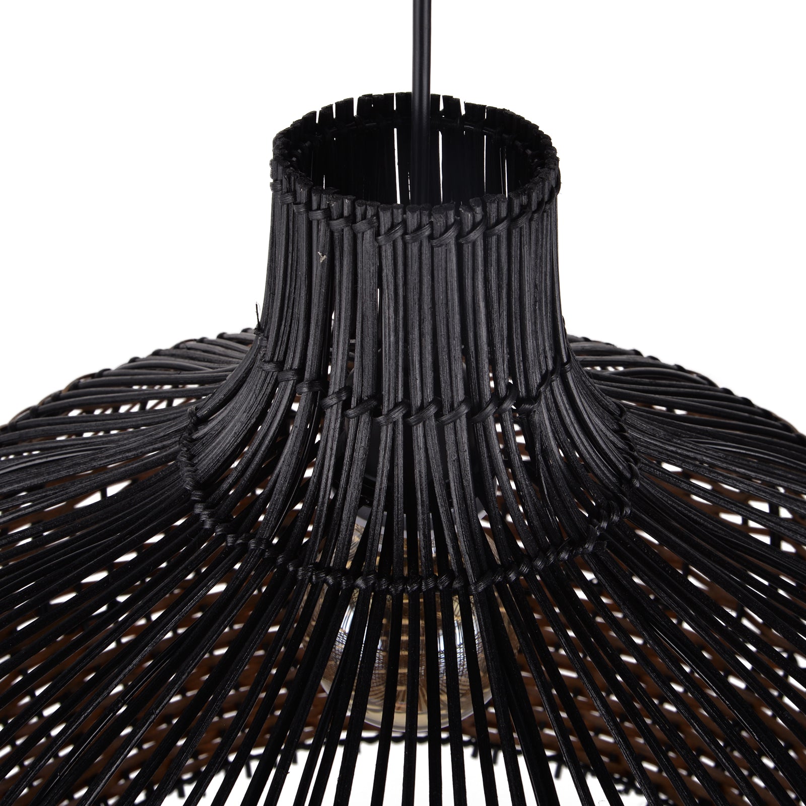 Dark Color Black Brown Stripes Rattan Pendant Shade