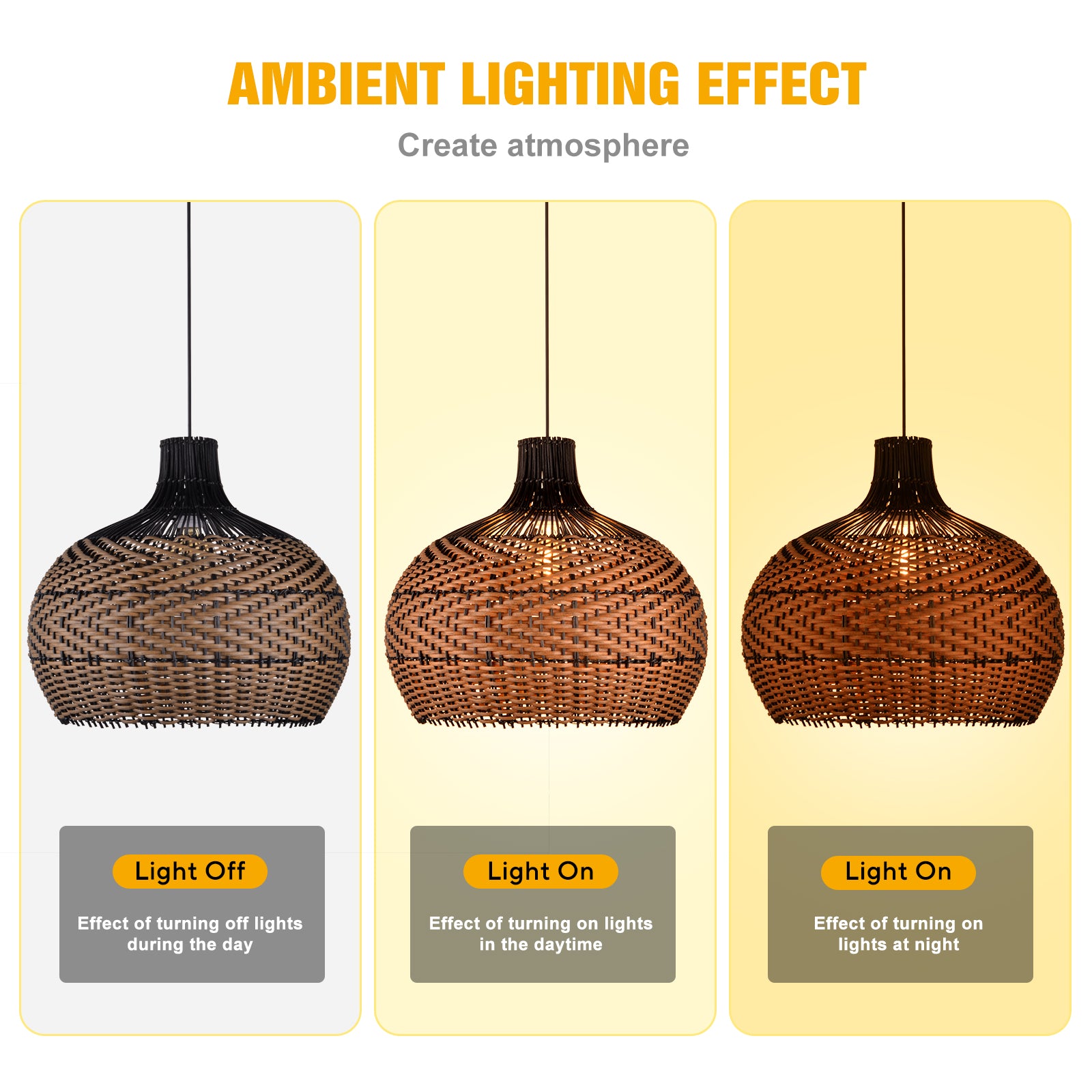 Dark Color Black Brown Stripes Rattan Pendant Shade