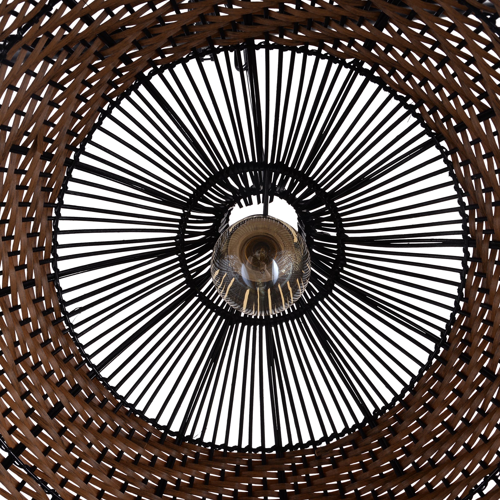 Dark Color Black Brown Stripes Rattan Pendant Shade
