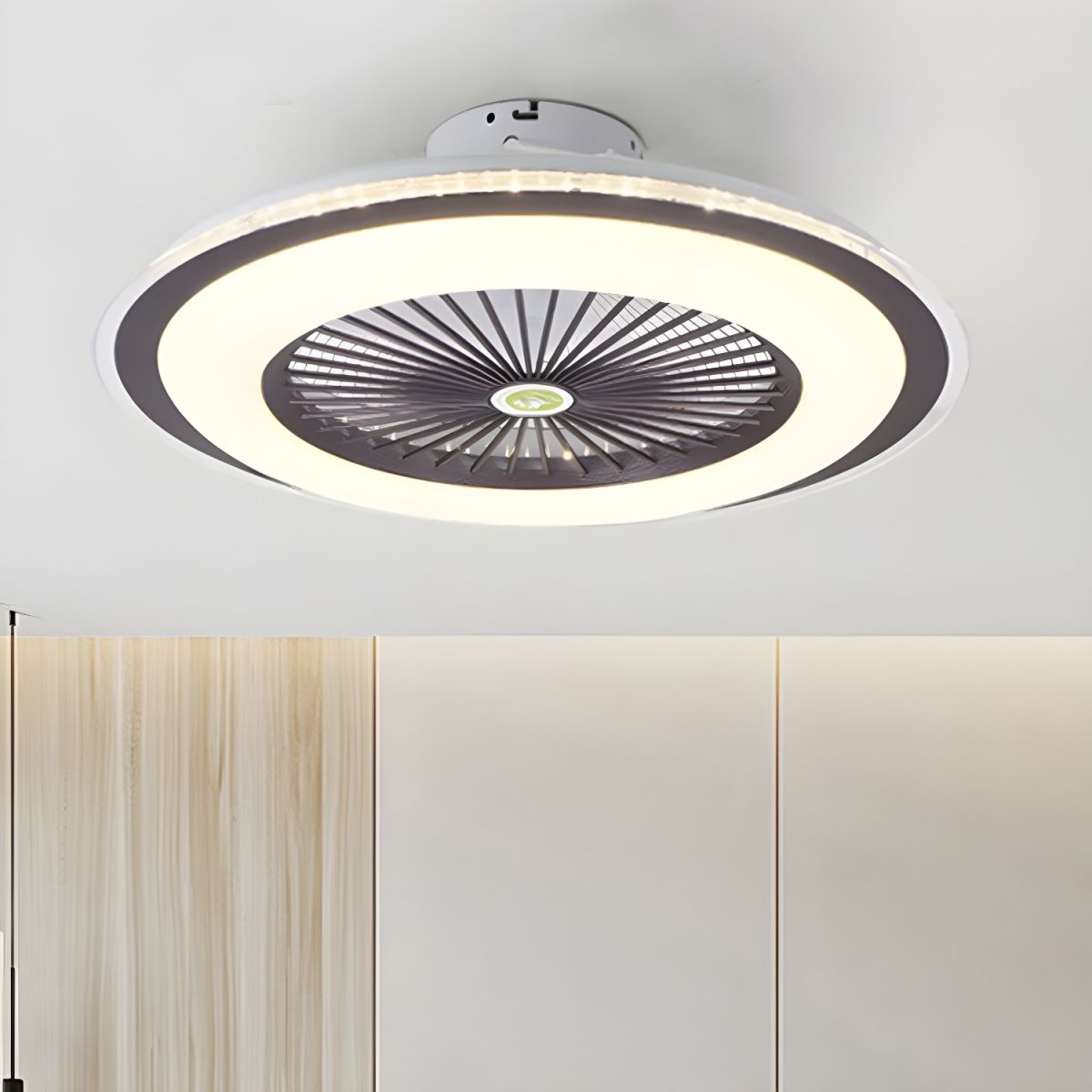 Acrylic Circular Semi Flush Mount LED Ceiling Fan Light 5 Blades