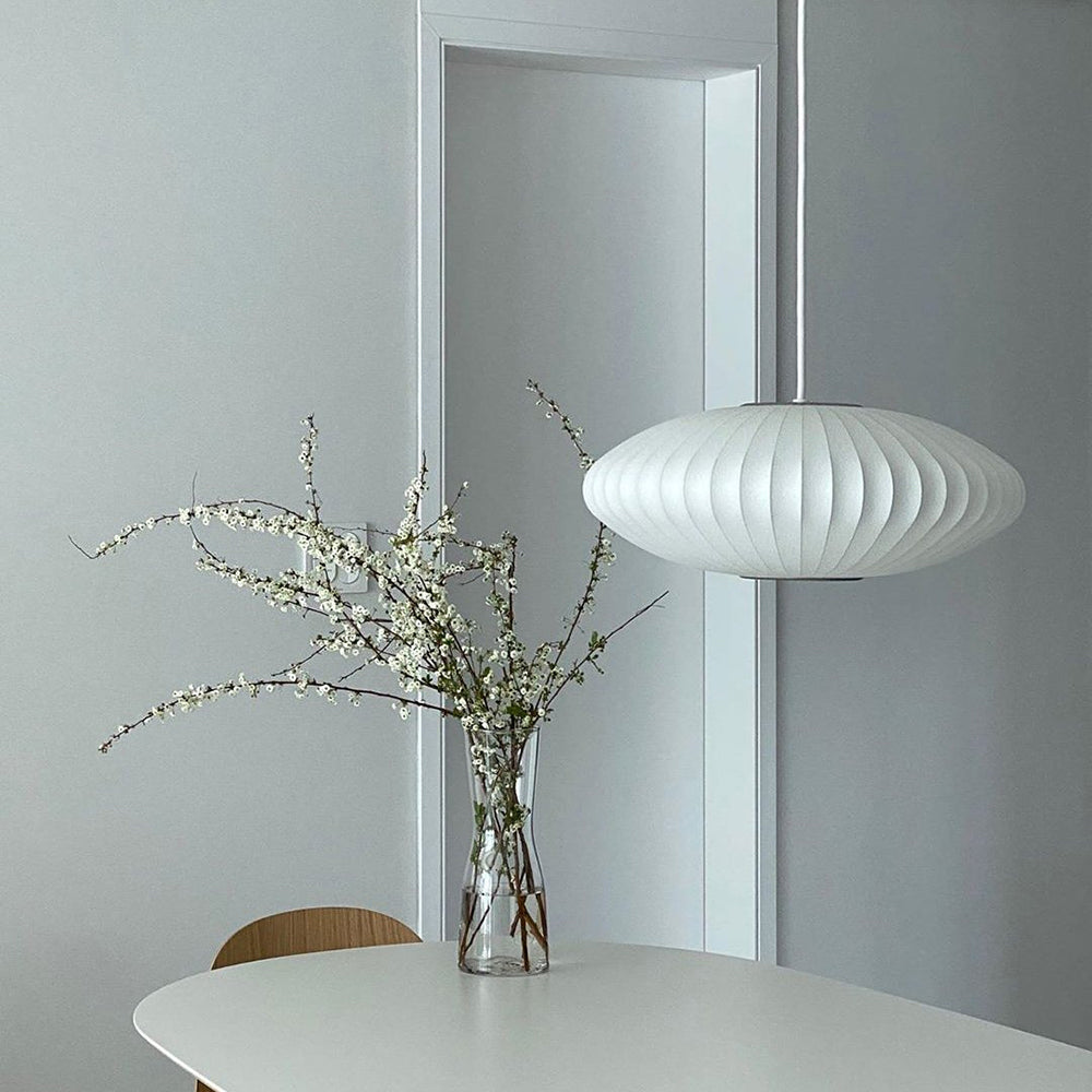 Silk Fabric Oval Nelson Bubble Pendant Lamp