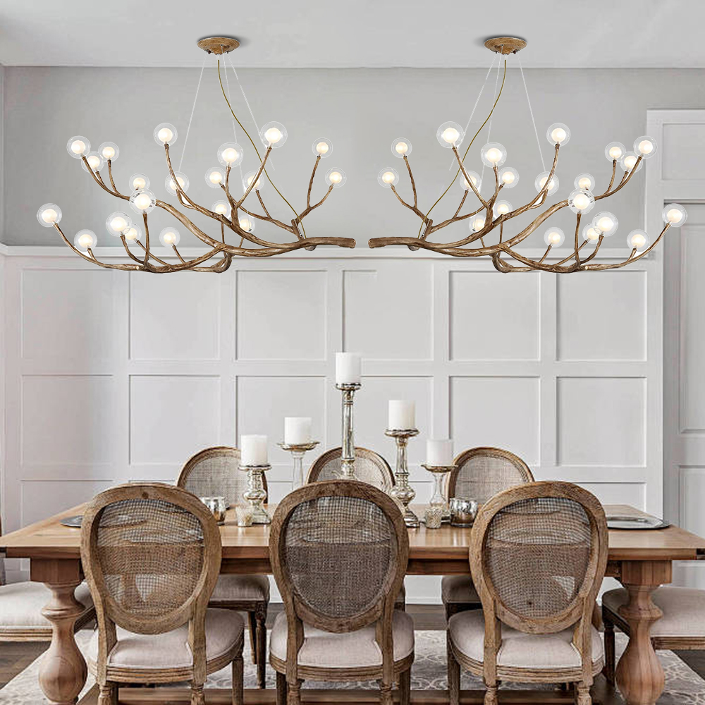 Nordic Rustic Tree Branch Hanging Chandelier with Bubble Glass lighting