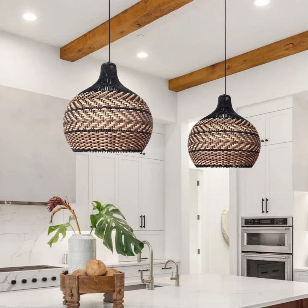 Minimalism Rattan Ceiling Light Fixture Woven Pendant Lampshade