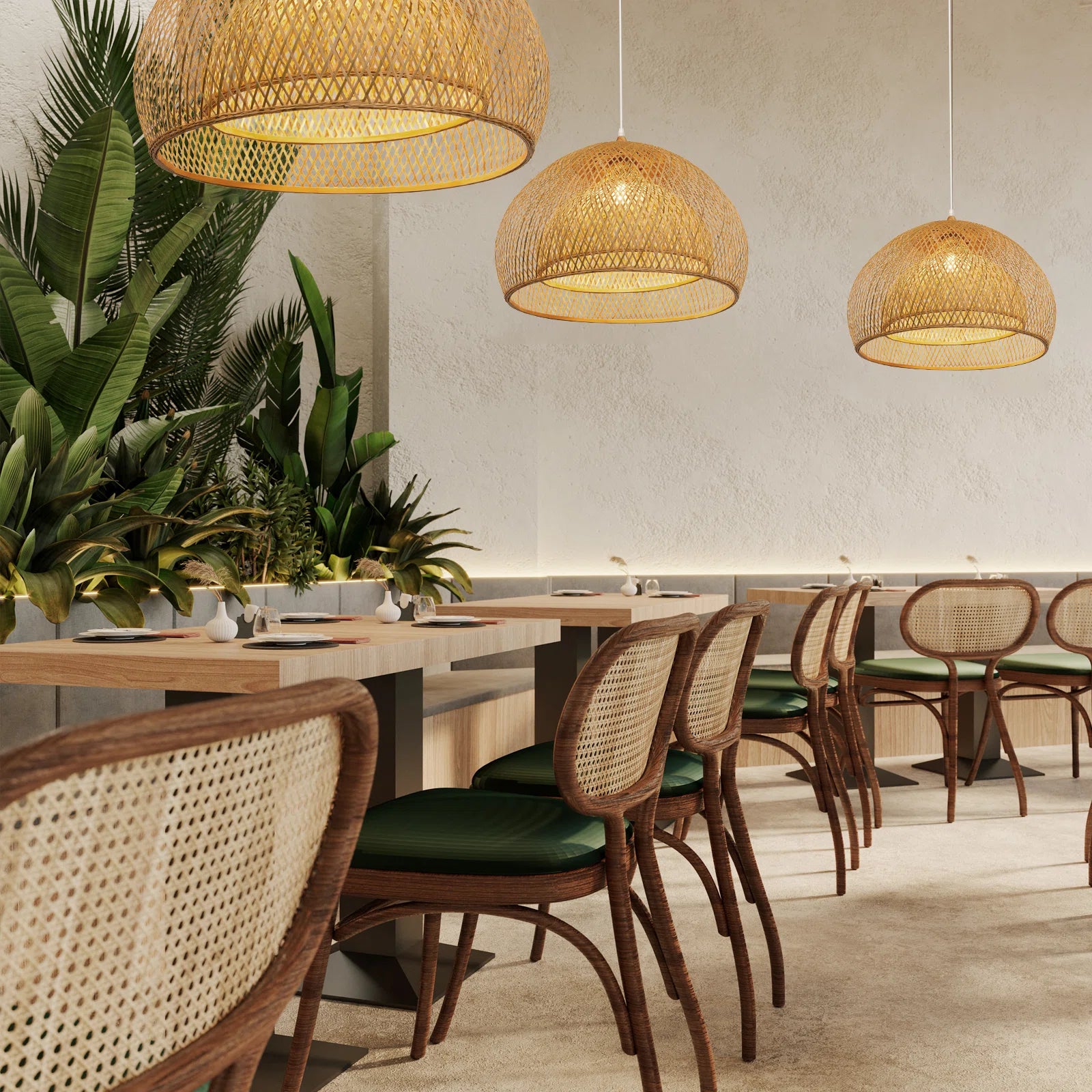 Creative Simple Modern Pastoral Living Room Pendant Lamp Bamboo Weaving