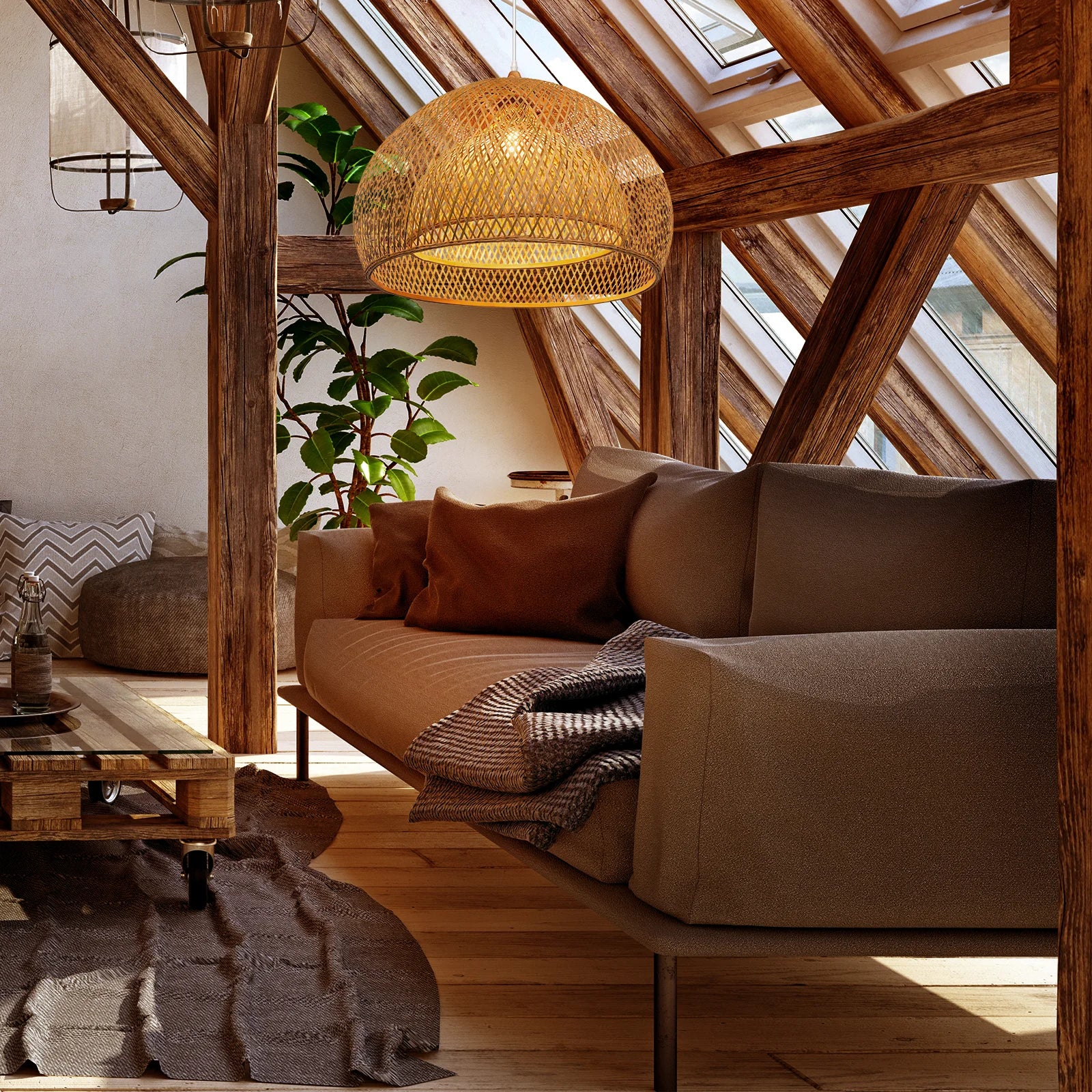 Creative Simple Modern Pastoral Living Room Pendant Lamp Bamboo Weaving