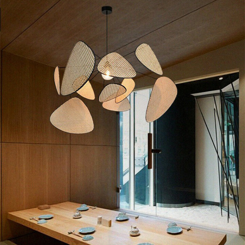Retro Rattan Chandelier Handmade Pendant Lampshade