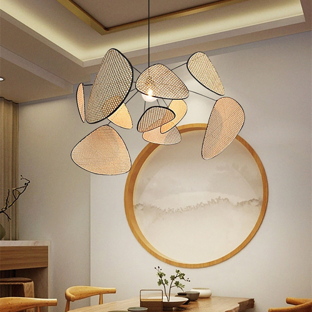 Retro Rattan Chandelier Handmade Pendant Lampshade
