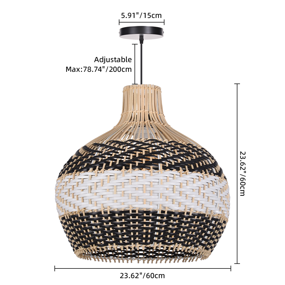 Japanese Hand-wove Rattan Pendant Light with Black and White Splicing Color for Living Room