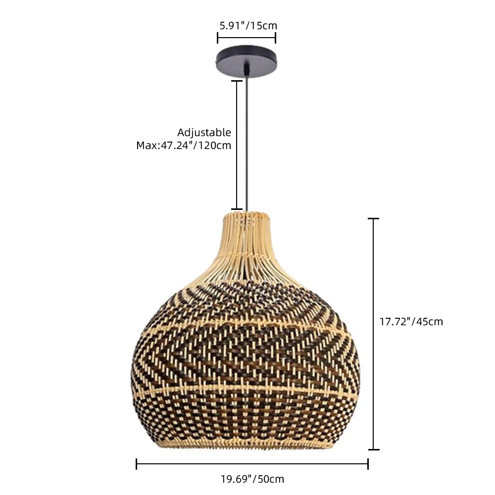 Wabi-sabi Rattan Brown Pendant Lamp Living Room Hanging Lampshade Lighting Fixture