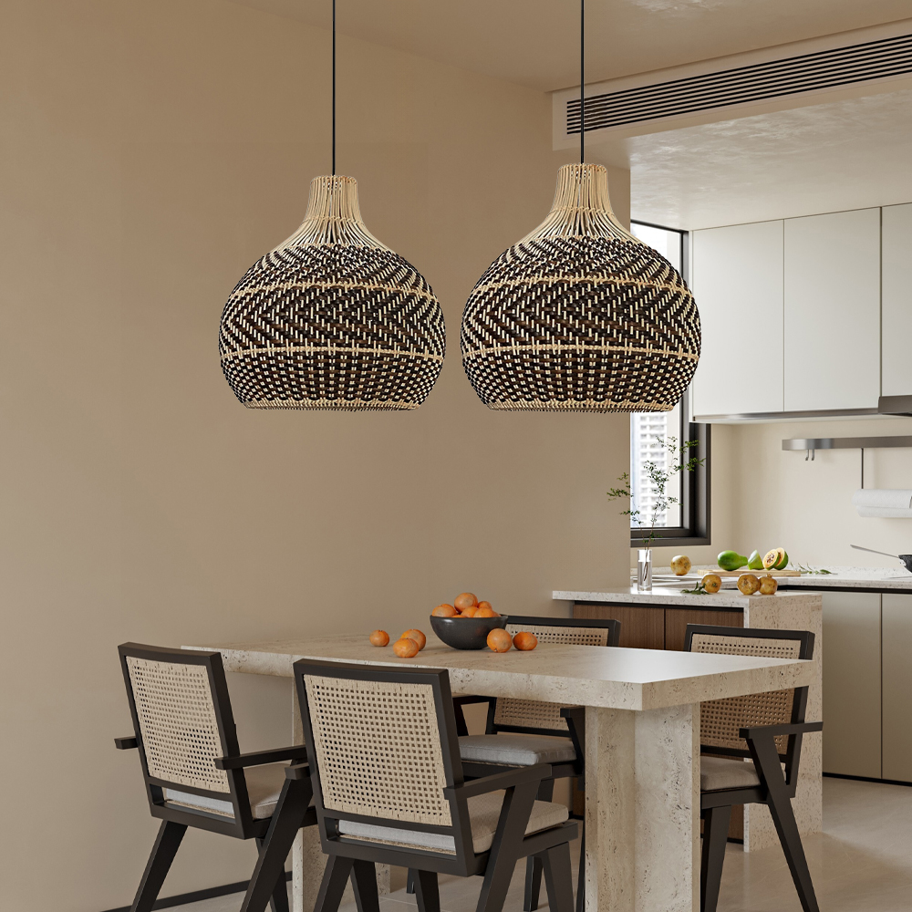 Wabi-sabi Rattan Brown Pendant Lamp Living Room Hanging Lampshade Lighting Fixture