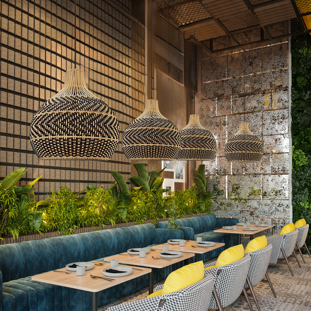 Wabi-sabi Rattan Brown Pendant Lamp Living Room Hanging Lampshade Lighting Fixture