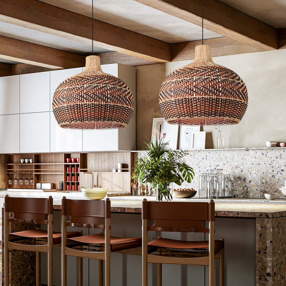 Wabi-Sabi Brown Rattan Pendant Chandelier for Living Room