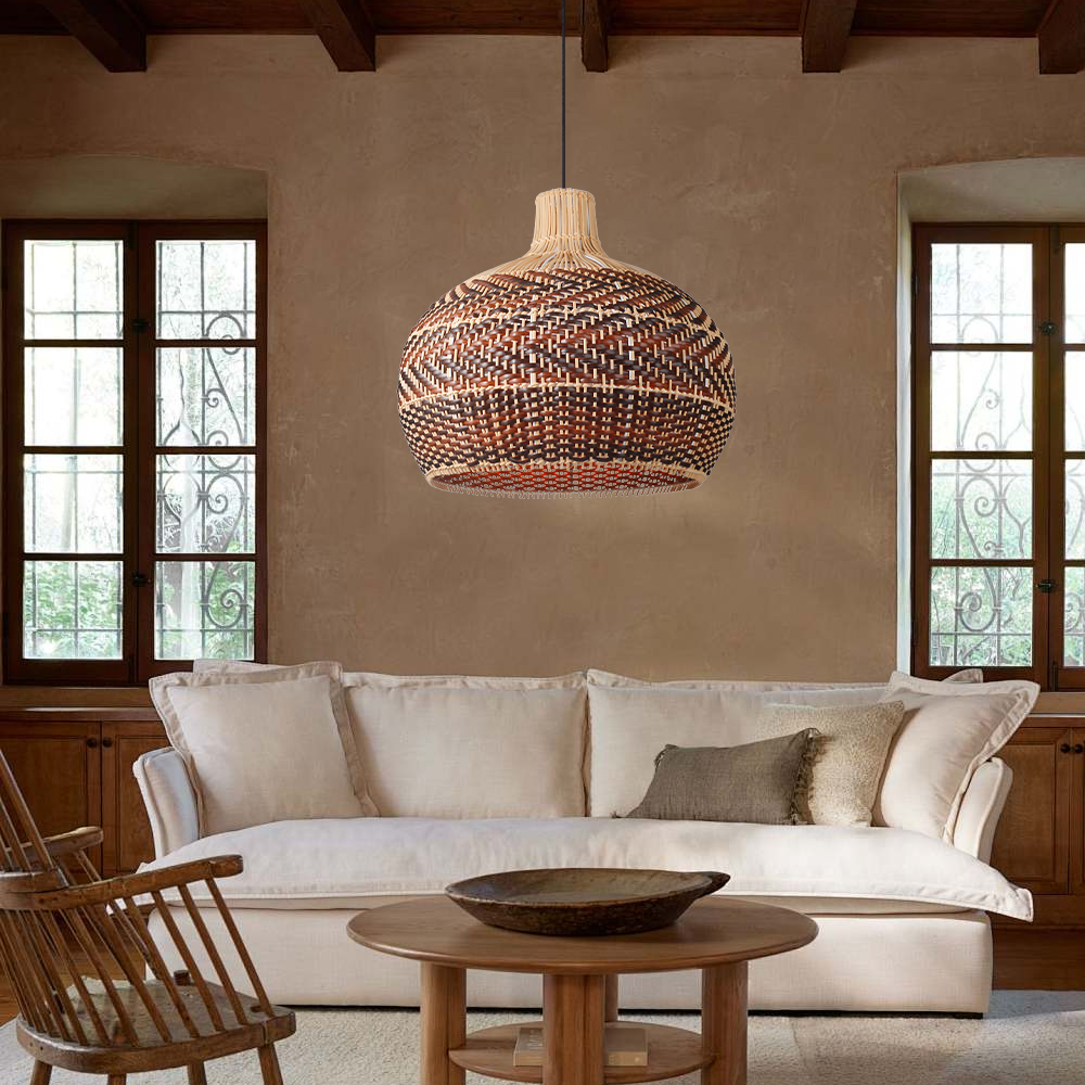 Wabi-Sabi Brown Rattan Pendant Chandelier for Living Room