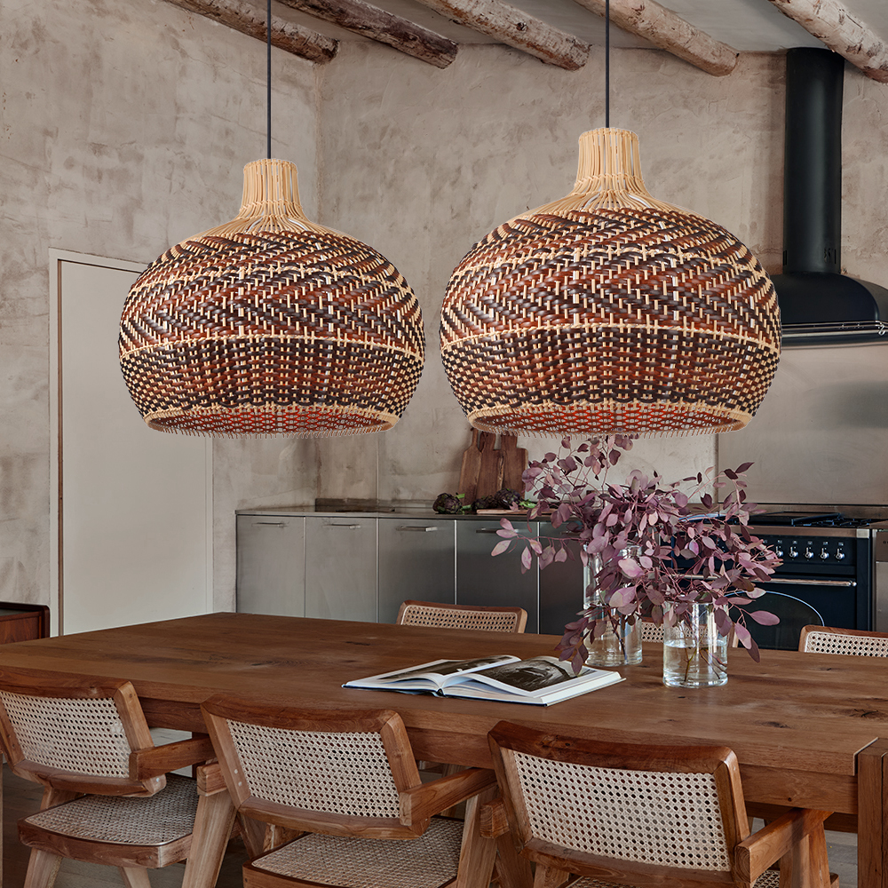 Wabi-Sabi Brown Rattan Pendant Chandelier for Living Room