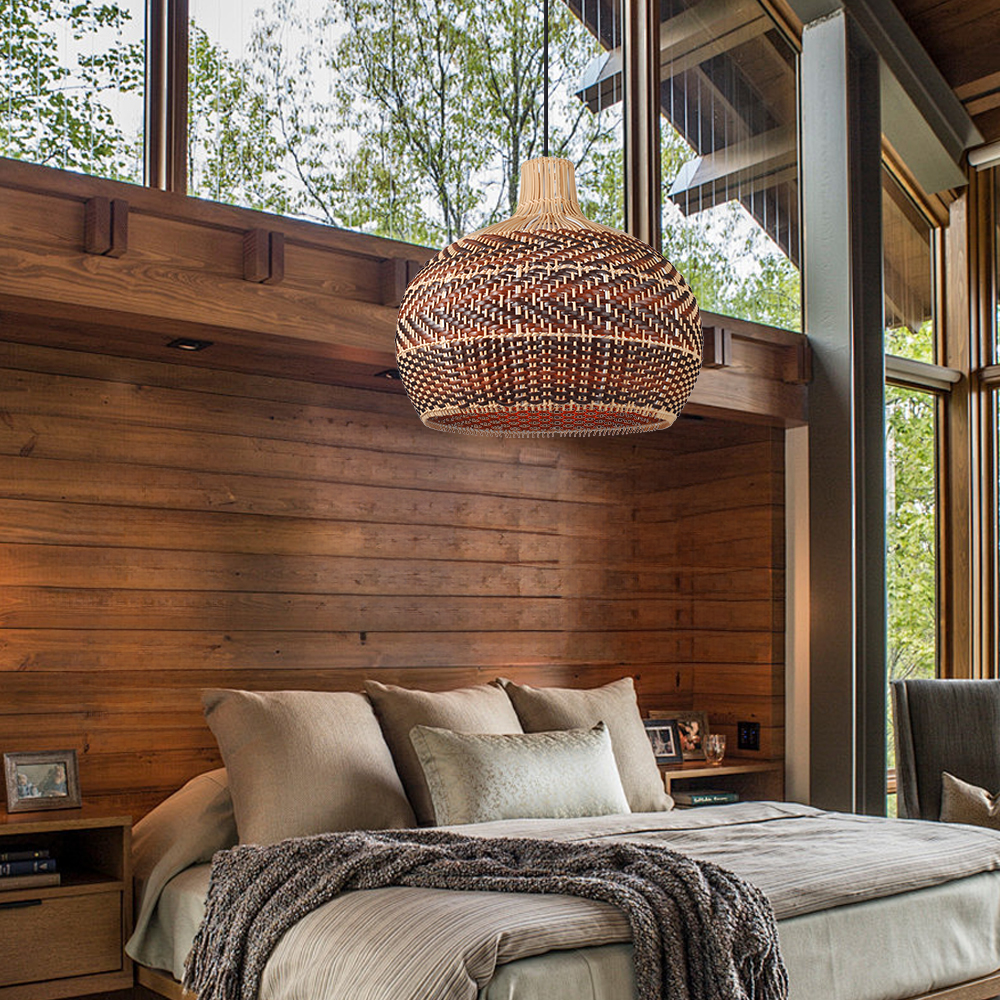 Wabi-Sabi Brown Rattan Pendant Chandelier for Living Room