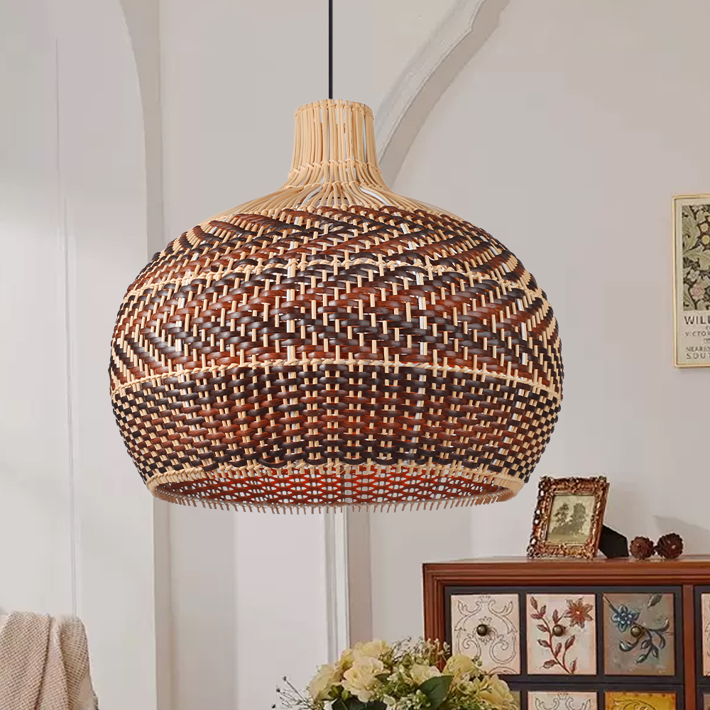Wabi-Sabi Brown Rattan Pendant Chandelier for Living Room