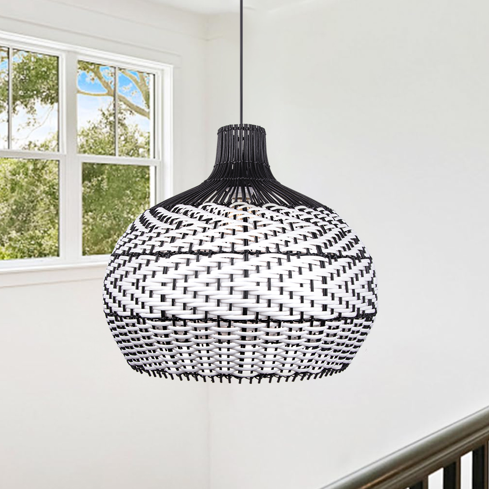 Black Chandelier Japanese Style Rattan Dining Room Pendant Light