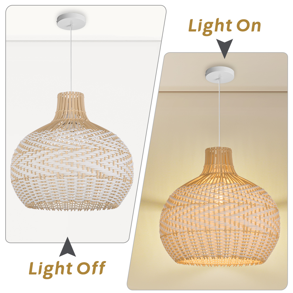 Boho Style White Rattan Pendant Light Dining Room Decorative Lampshade