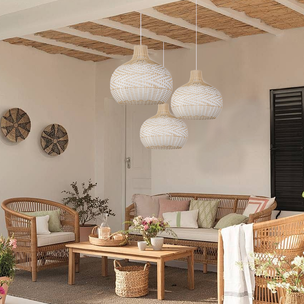 Boho Style White Rattan Pendant Light Dining Room Decorative Lampshade