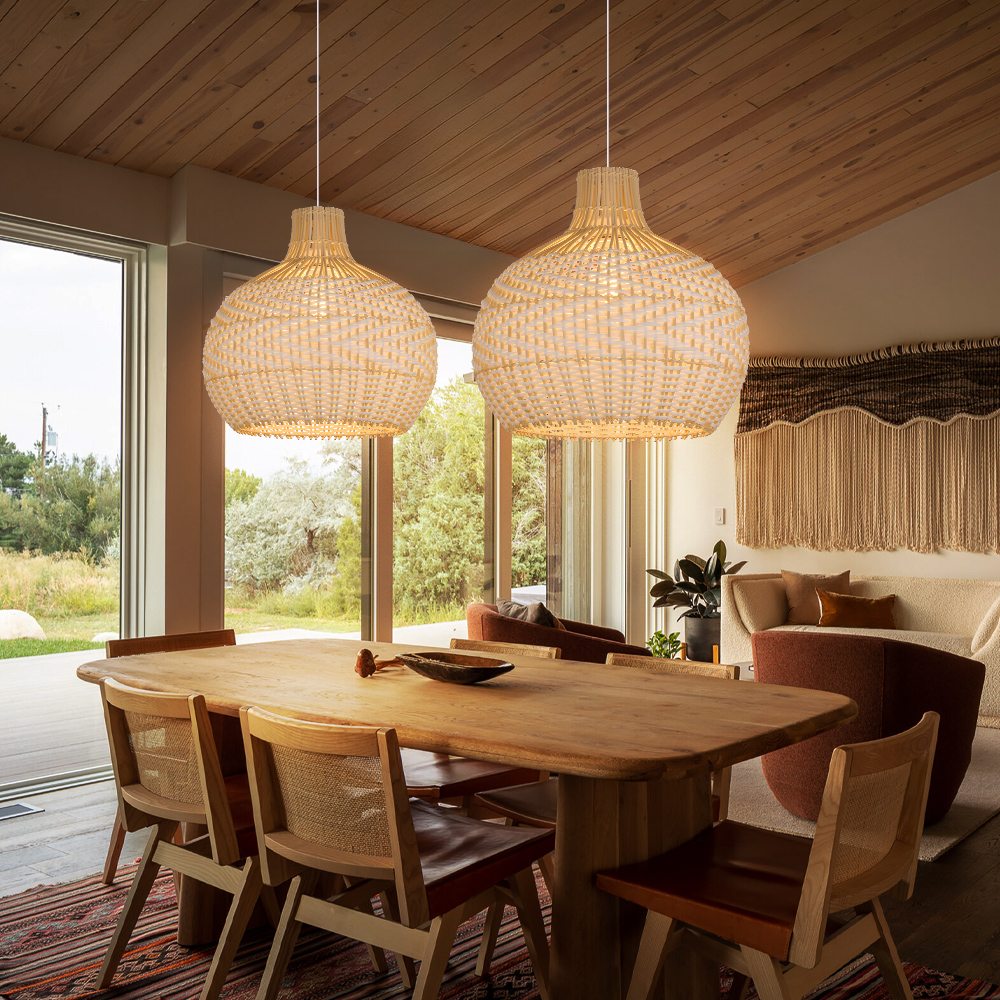 Boho Style White Rattan Pendant Light Dining Room Decorative Lampshade