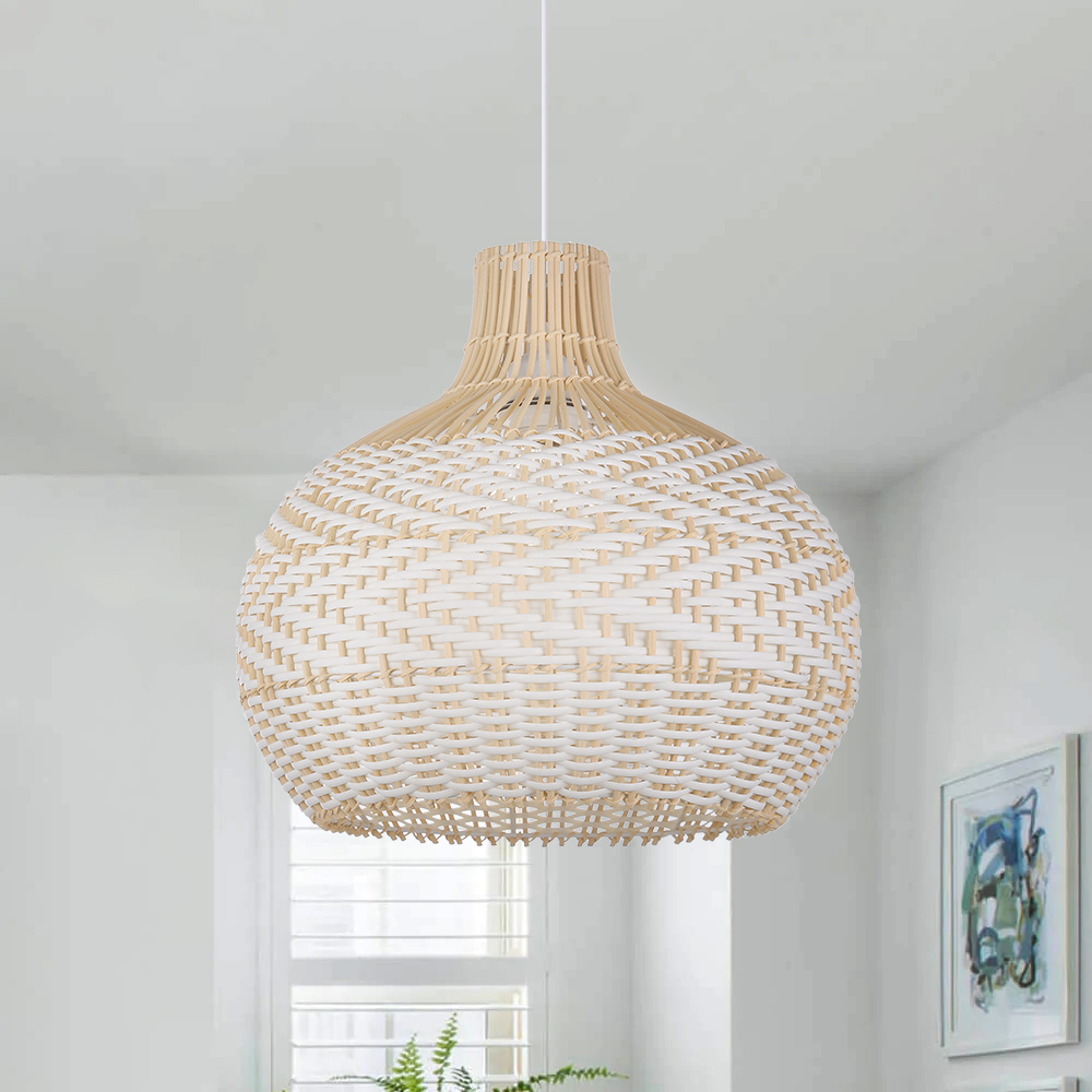 Boho Style White Rattan Pendant Light Dining Room Decorative Lampshade