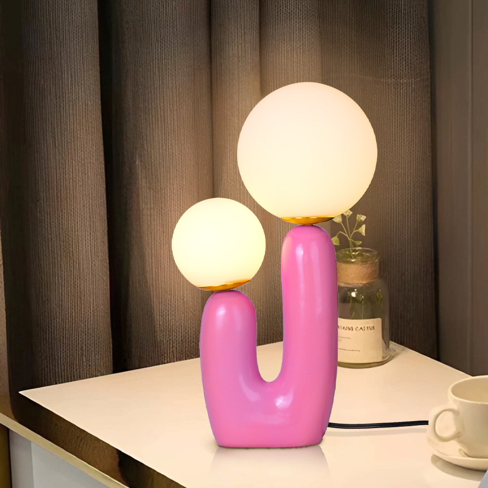 Nordic Night Light Children's Room Bedside Lamp Creative U-shaped 2 Heads Milky White Glass Table Lamp