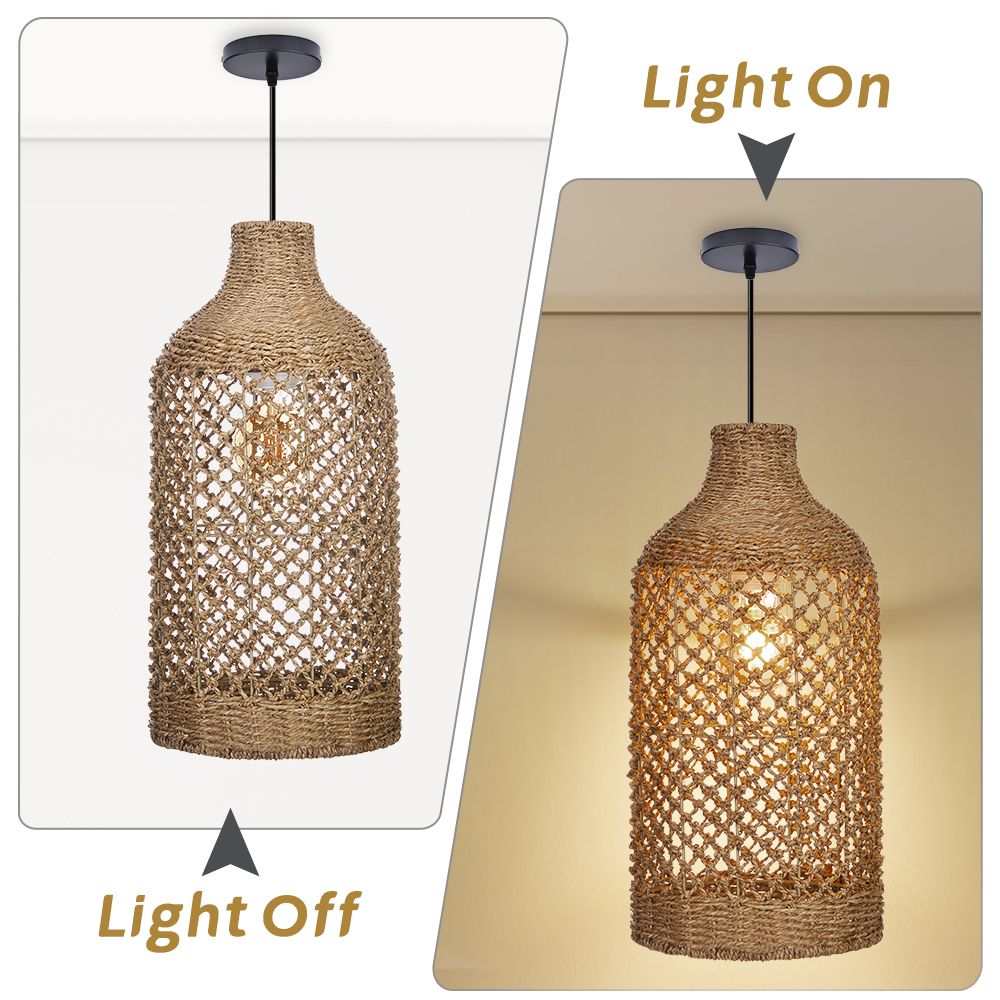 Wabi-sabi Style Rattan Hollow Bottle Pendant Light Restaurant Farmhouse Chandelier
