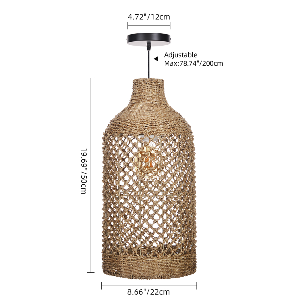 Wabi-sabi Style Rattan Hollow Bottle Pendant Light Restaurant Farmhouse Chandelier