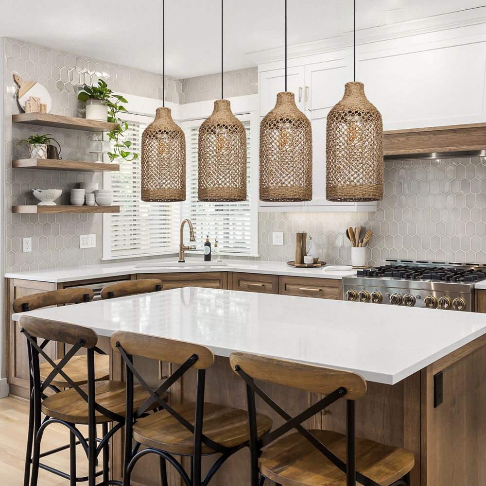 Wabi-sabi Style Rattan Hollow Bottle Pendant Light Restaurant Farmhouse Chandelier