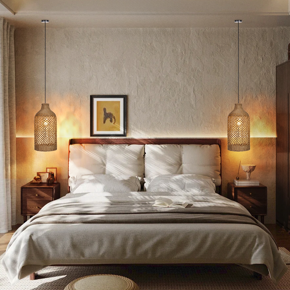 Wabi-sabi Style Rattan Hollow Bottle Pendant Light Restaurant Farmhouse Chandelier