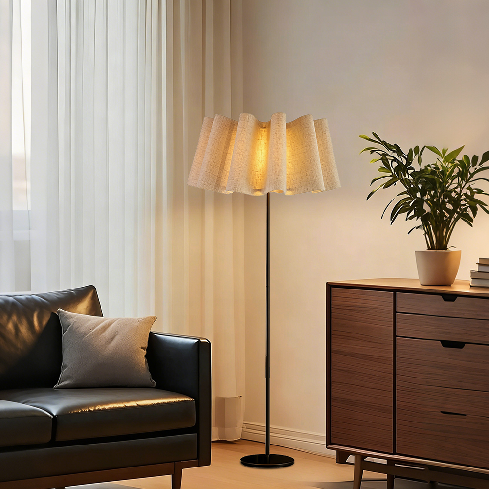 Designer Wavy Pleated Fabric Floor Lamp Nordic Ambient Light for Living Room and Bedroom