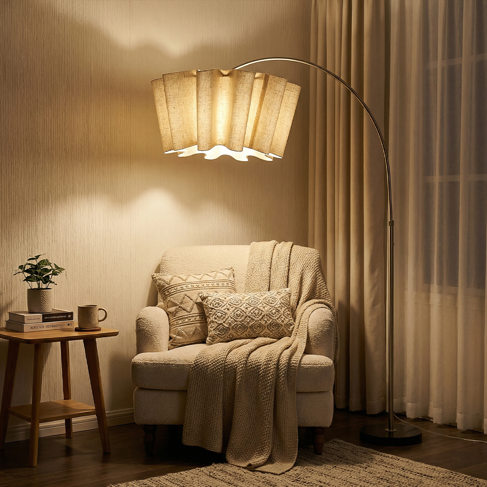 Designer Wavy Pleated Fabric Floor Lamp Nordic Ambient Light for Living Room and Bedroom