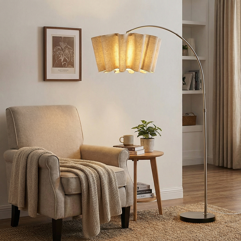 Designer Wavy Pleated Fabric Floor Lamp Nordic Ambient Light for Living Room and Bedroom
