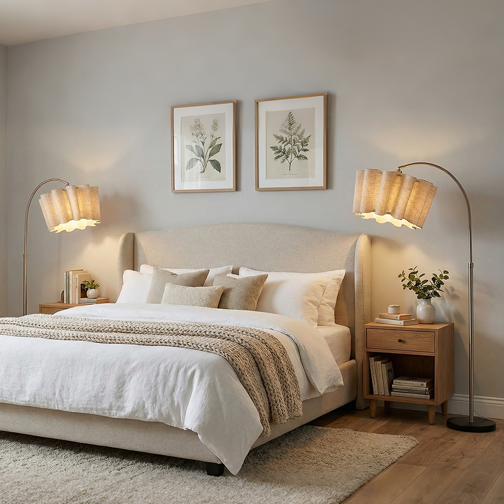 Designer Wavy Pleated Fabric Floor Lamp Nordic Ambient Light for Living Room and Bedroom