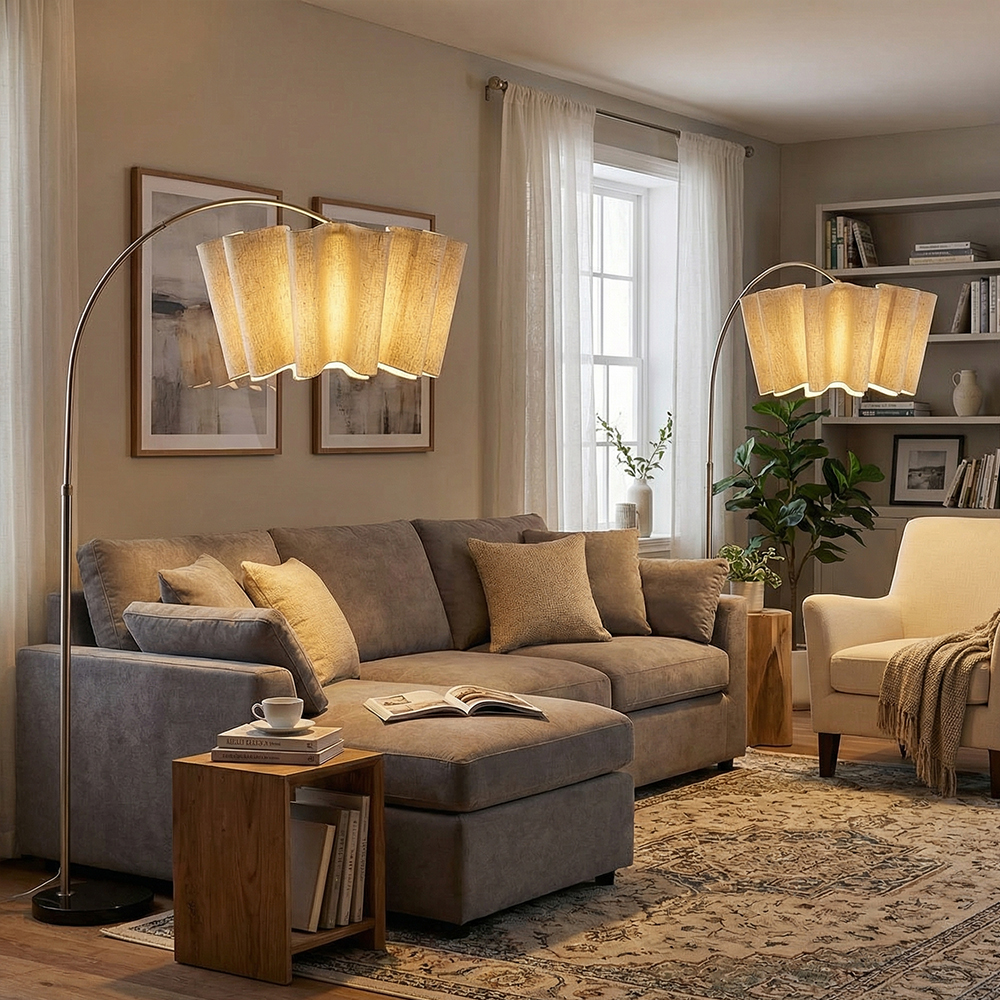 Designer Wavy Pleated Fabric Floor Lamp Nordic Ambient Light for Living Room and Bedroom