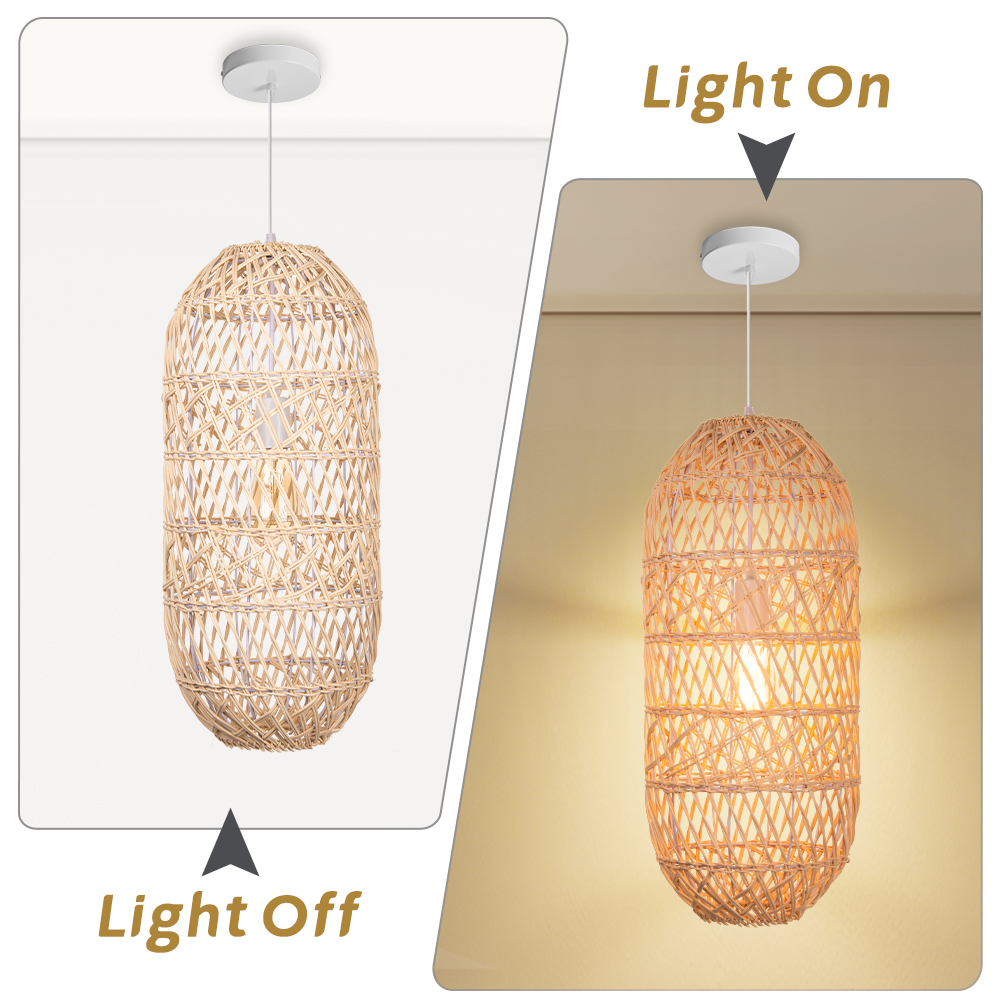 Japanese  Natural Hand-wove Rattan Oval Pendant Light Dining Room Chandelier
