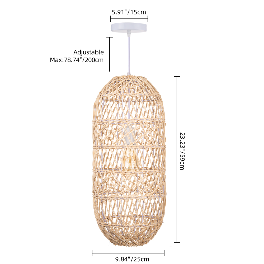 Japanese  Natural Hand-wove Rattan Oval Pendant Light Dining Room Chandelier