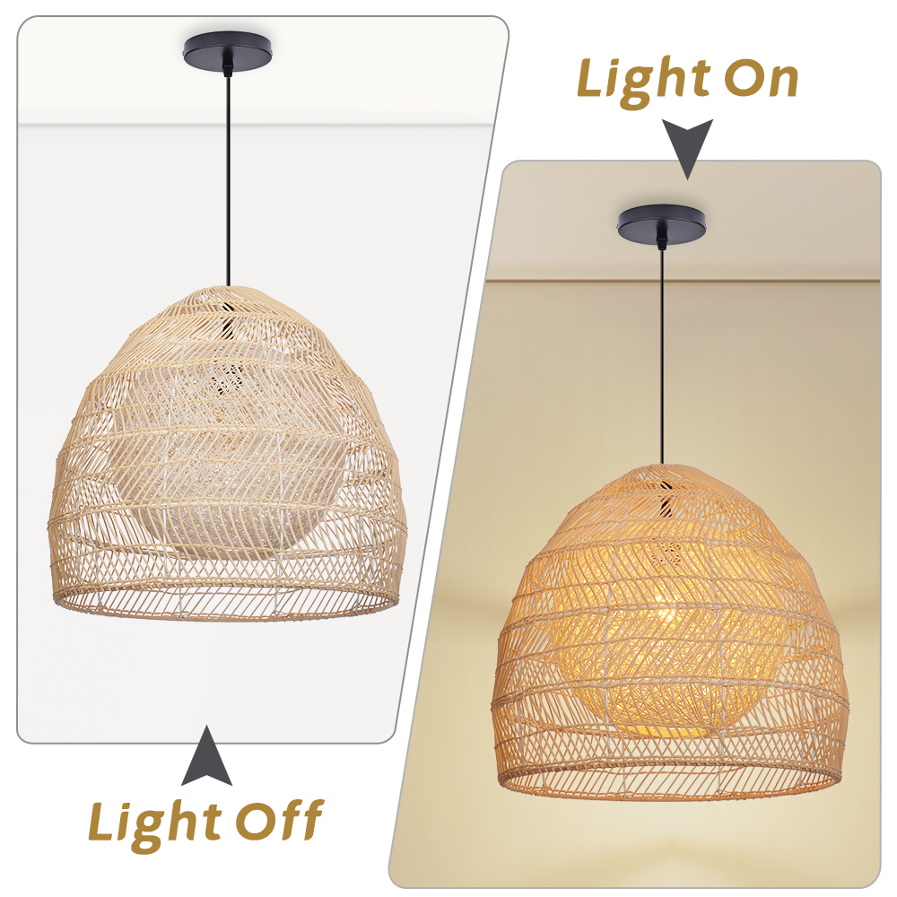 Boho Style Natural Rattan Double Ball Pendant Light Dining Room Chandelier