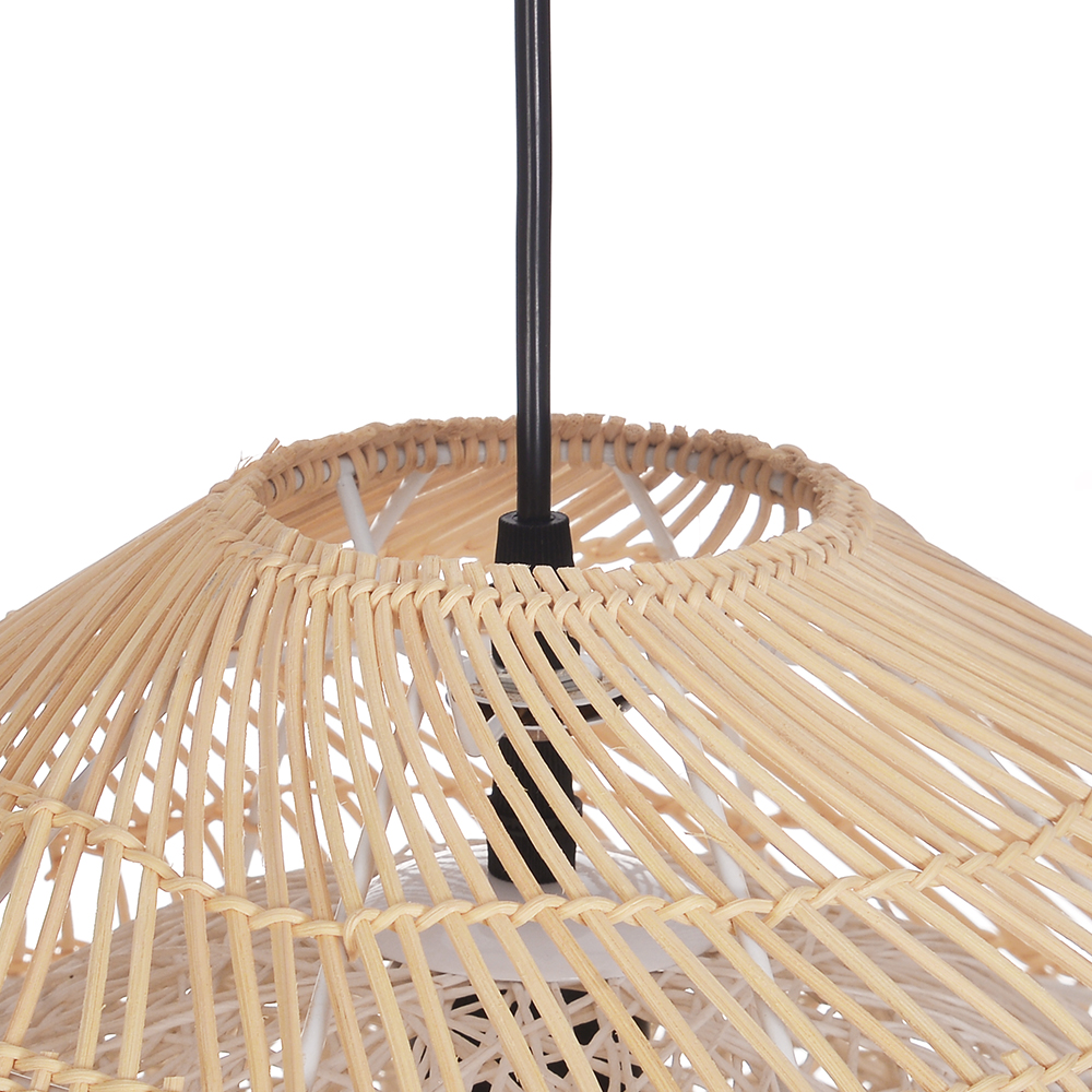 Boho Style Natural Rattan Double Ball Pendant Light Dining Room Chandelier