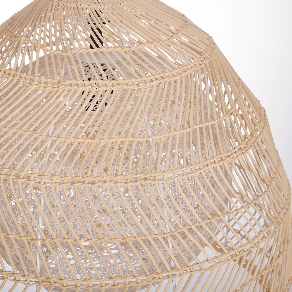 Boho Style Natural Rattan Double Ball Pendant Light Dining Room Chandelier