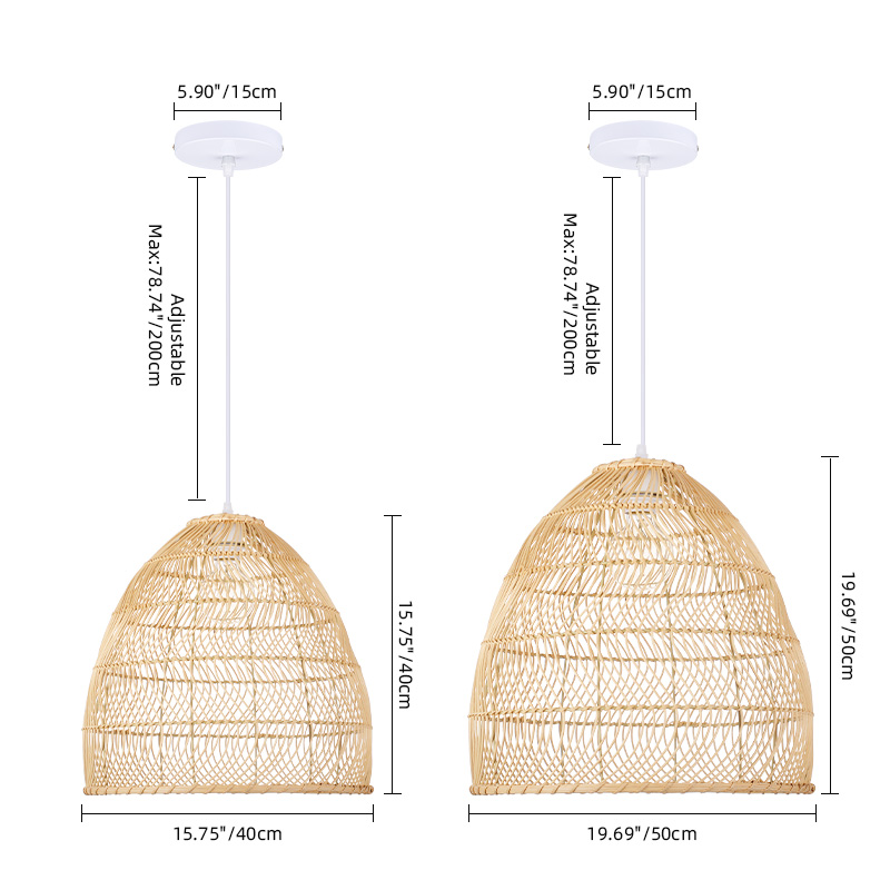 Rattan Cloche Pendant Lighting Fixture Boho Style