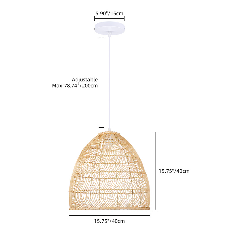 Rattan Cloche Pendant Lighting Fixture Boho Style