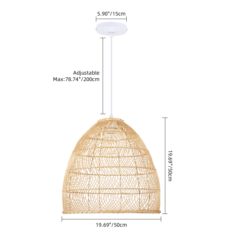 Rattan Cloche Pendant Lighting Fixture Boho Style