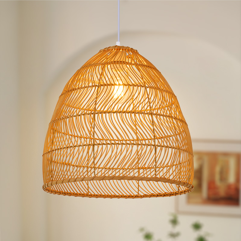 Rattan Cloche Pendant Lighting Fixture Boho Style
