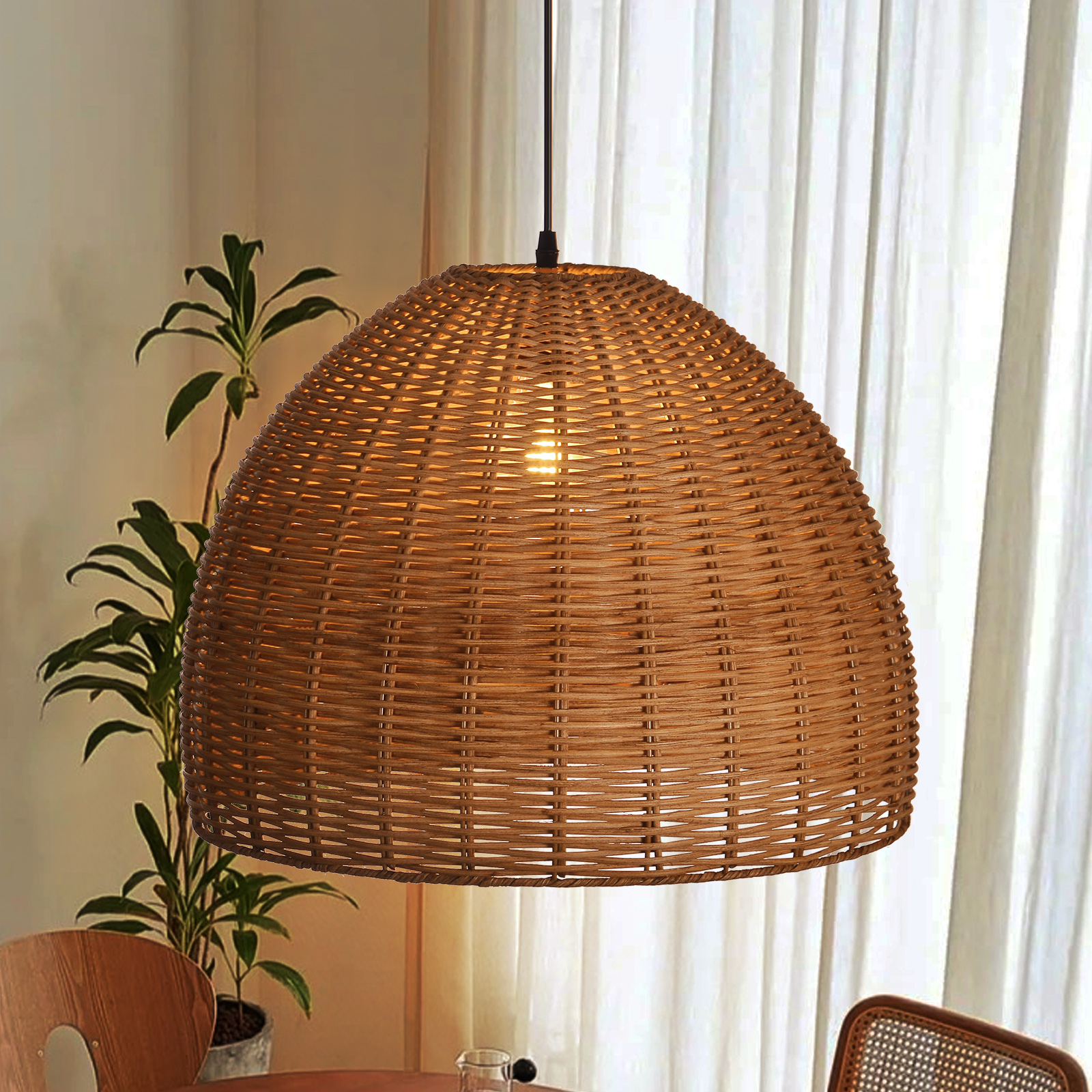 Modern Handwoven Rattan Dome Pendant Light 50CM