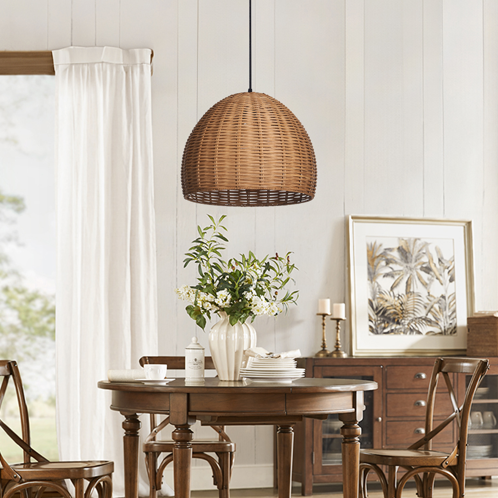 Modern Handwoven Rattan Dome Pendant Light 50CM