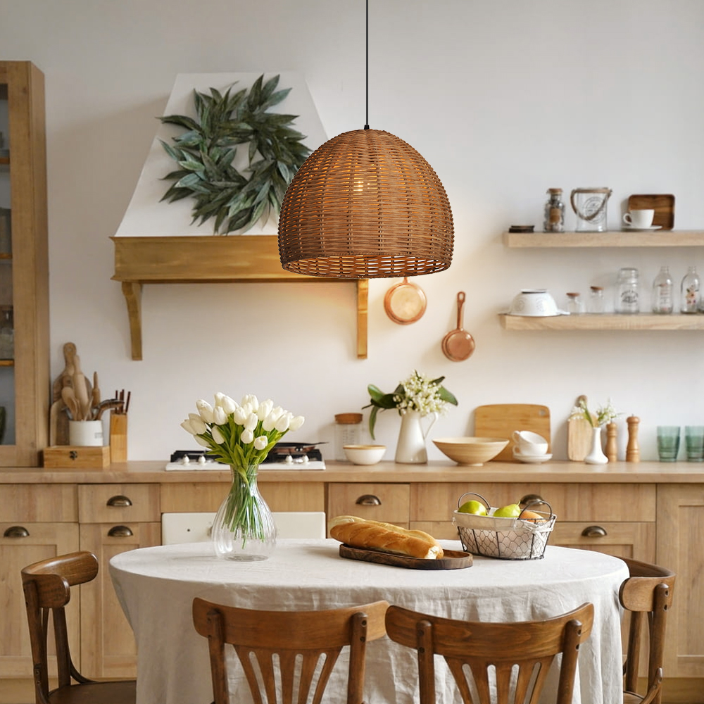 Modern Handwoven Rattan Dome Pendant Light 50CM