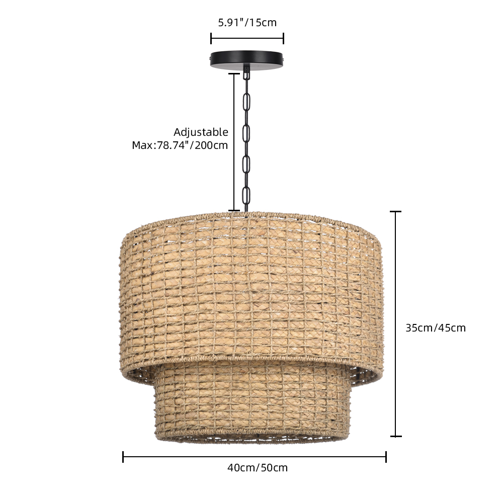 Japanese Style Light Brown Rattan Double-tier Pendant Light For Dining Room