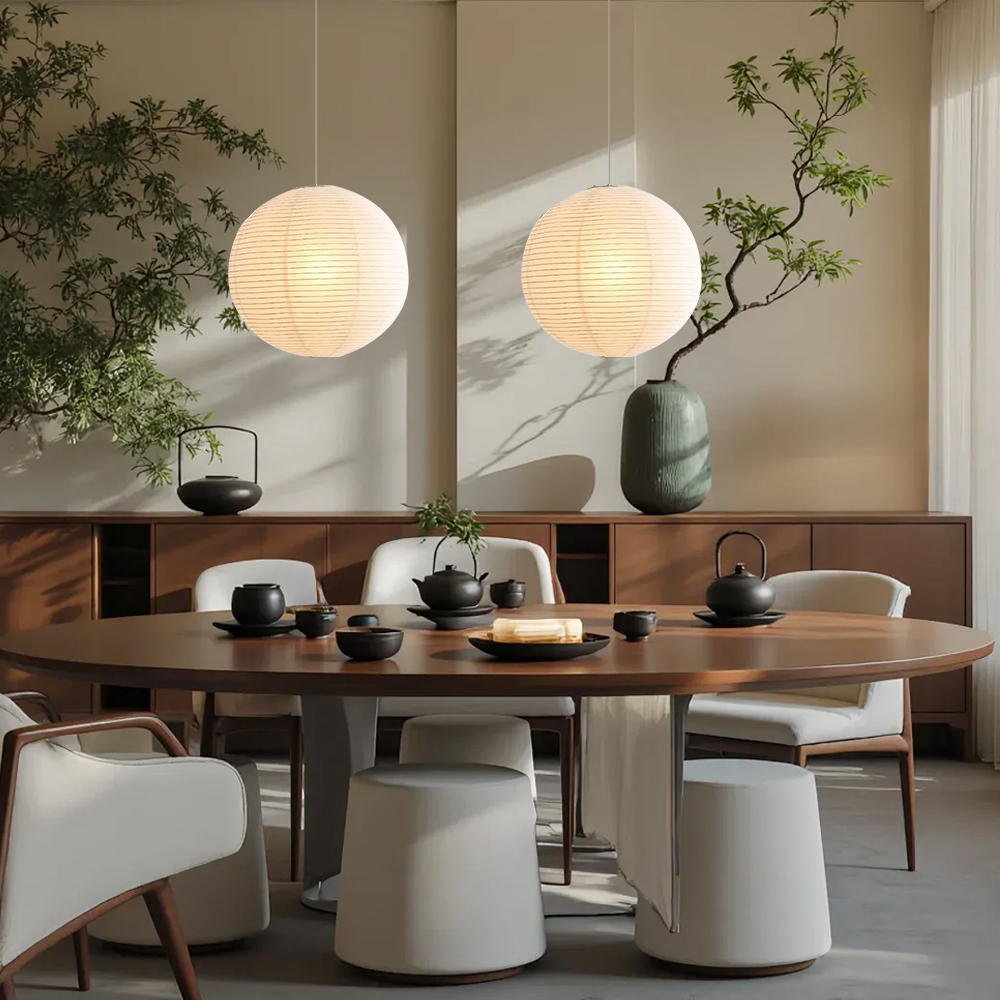 Nordic Minimalist Living Room White Spherical Rice Paper Pendant Light