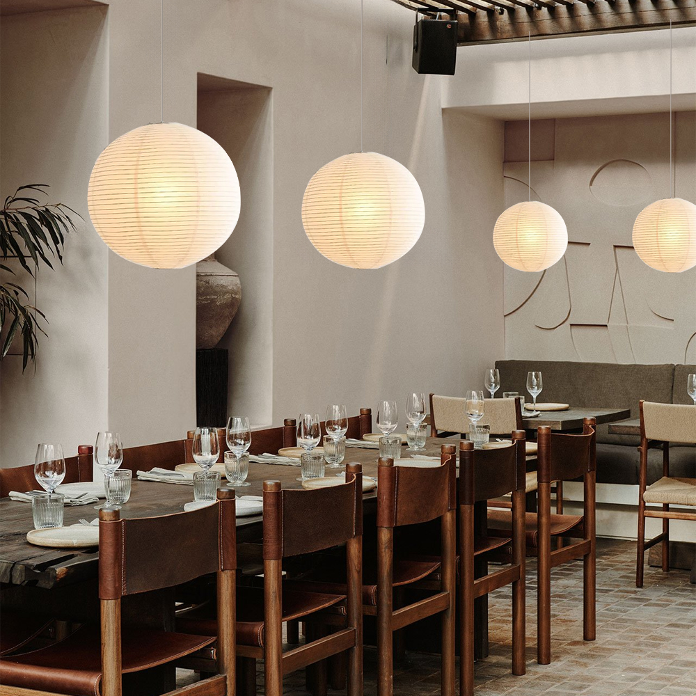 Nordic Minimalist Living Room White Spherical Rice Paper Pendant Light